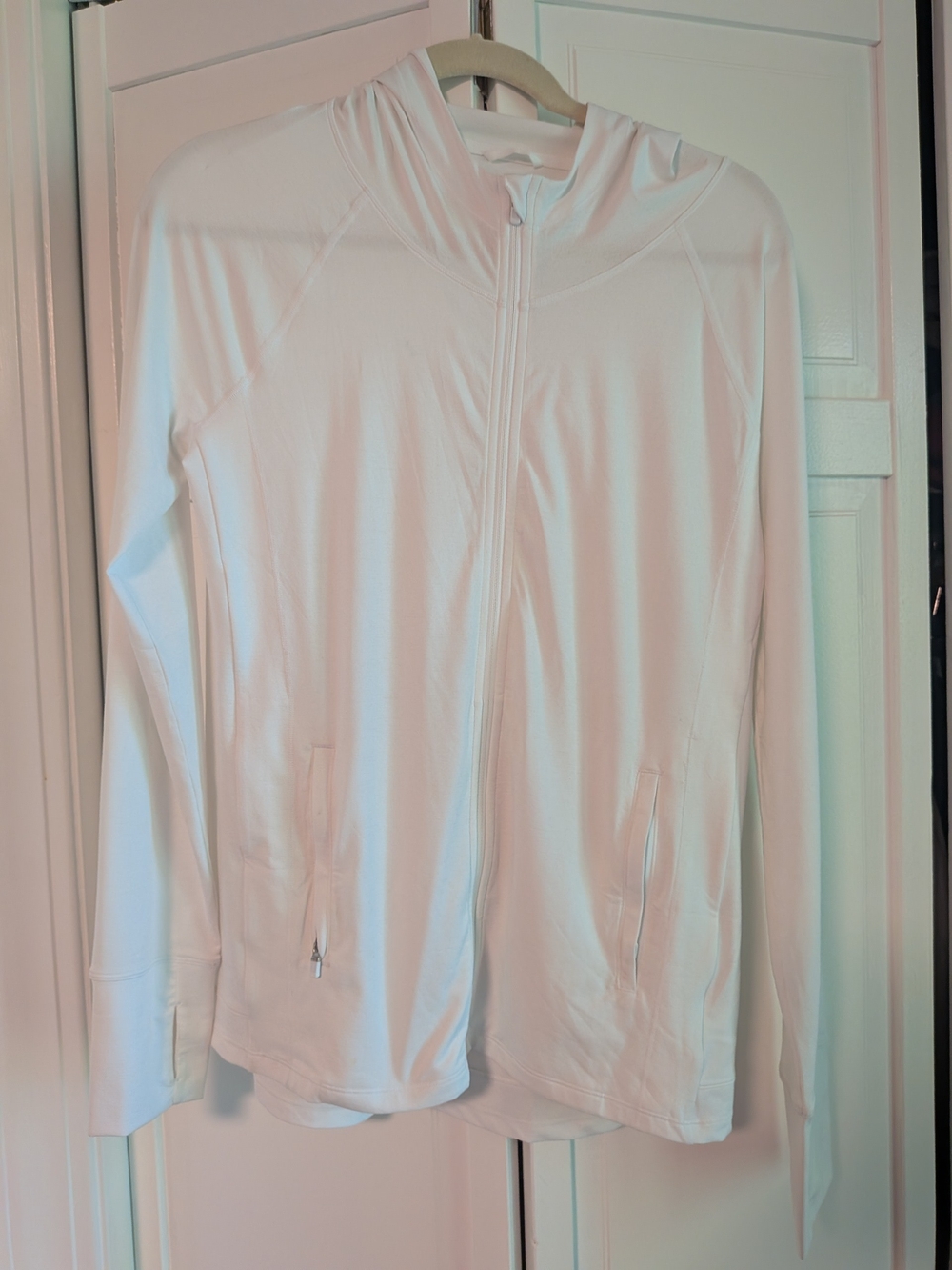 Athleta White Zip-Up Athletic Hoodie